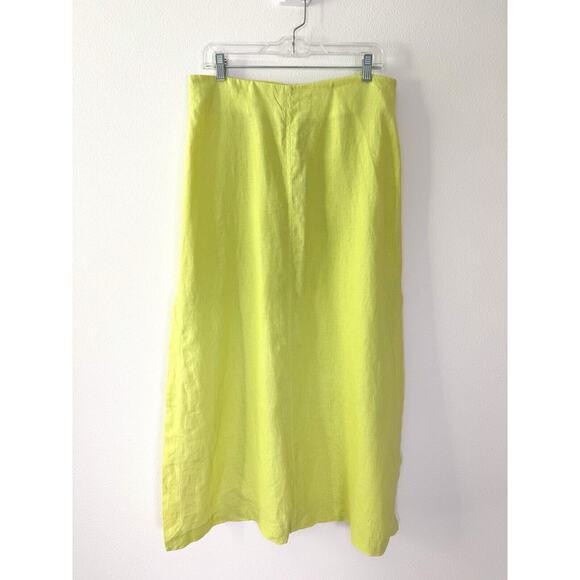 Lime Green 100% Linen Midi Skirt M/L High Slit United Colors Of Benetton - Picture 1 of 9